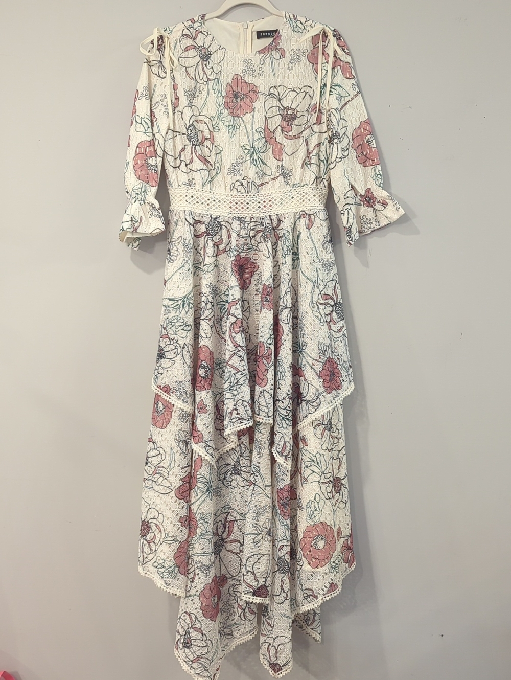 Boho Dress Floral Lace Midi Feminine Flowy Bridal Party Tea London British